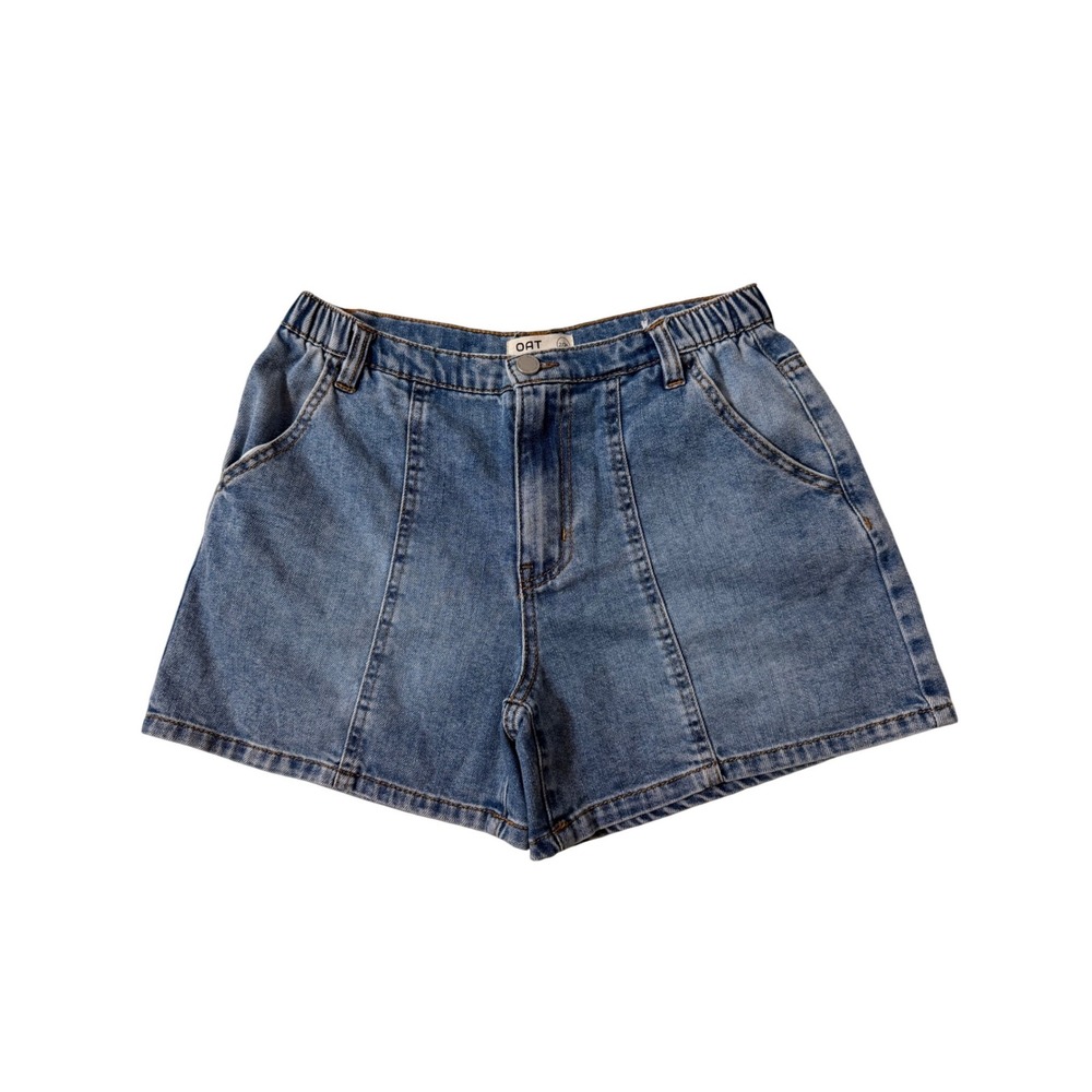 OAT New York Denim Seam Front Elastic Waist Shorts Size 2/26